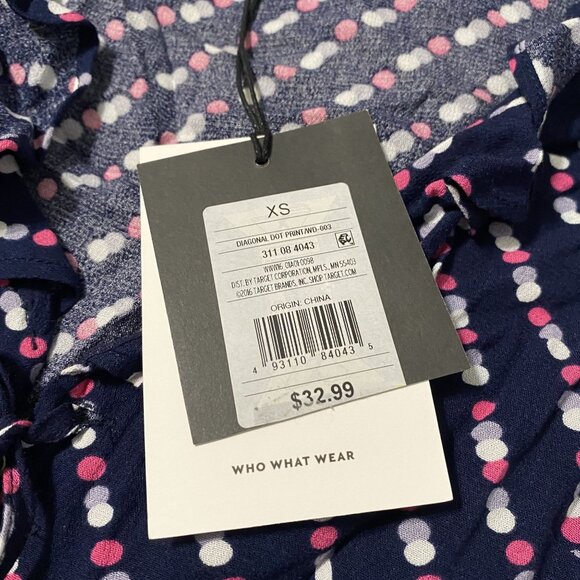 Who What Wear XS Polka Dot Dress With Ruffle Hem & Tie Neckline - Picture 4 of 4